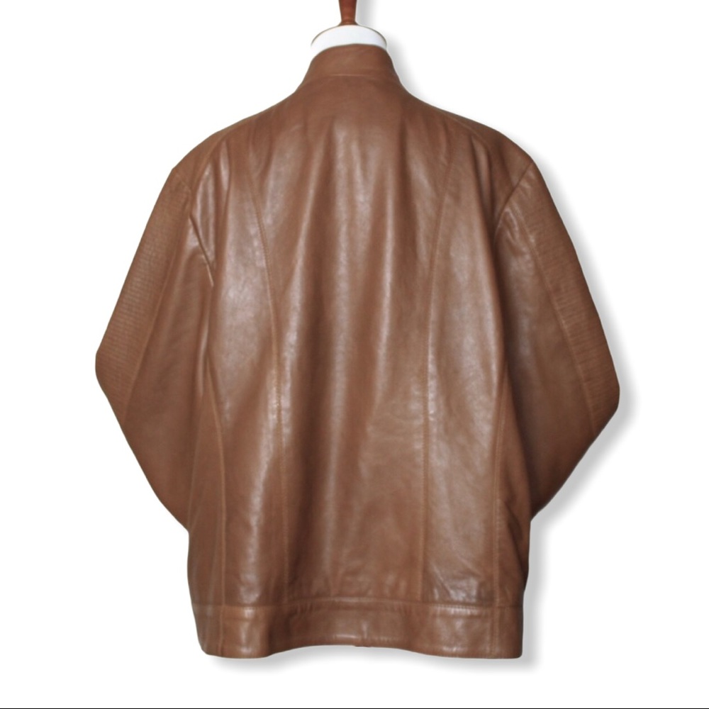 Bernardo Saddle Brown Leather Quilt Moto Jacket 3X - Picture 4 of 16